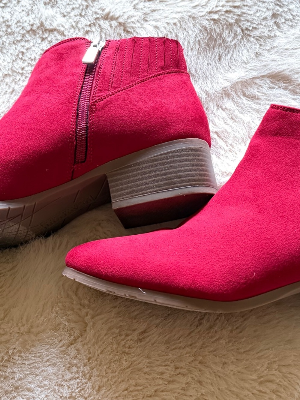 Red suede booties